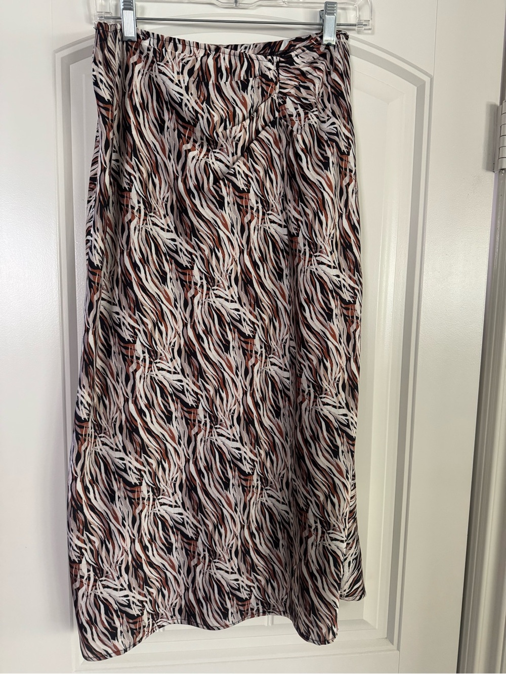 Chenault Midi Skirt in Black, White & Brown Abstract Print